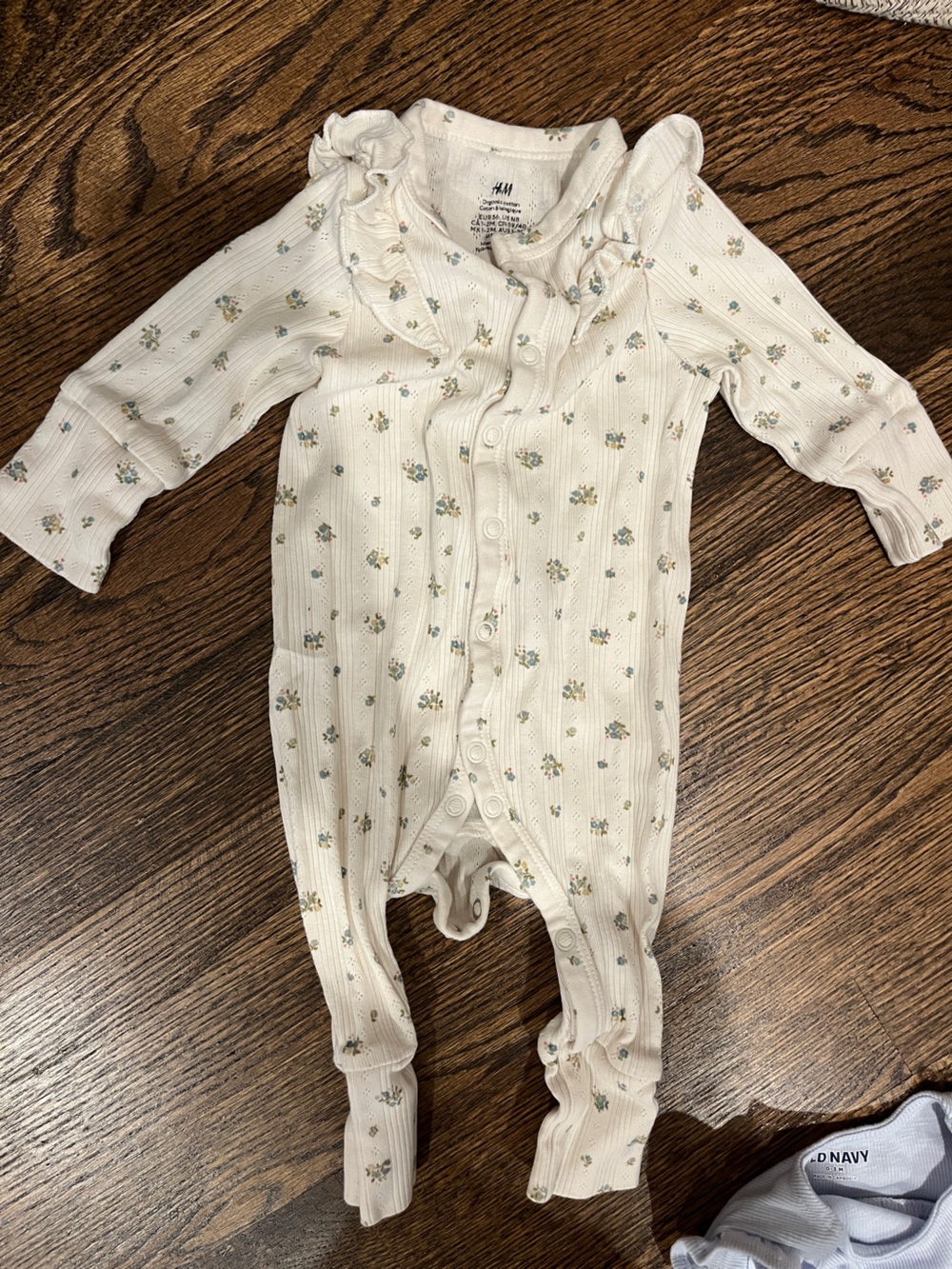 H&M Cream Floral Ribbed Baby One-Piece